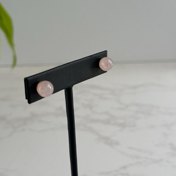 Sterling Silver & Rose Quartz Stud Earrings - Picture 3 of 5